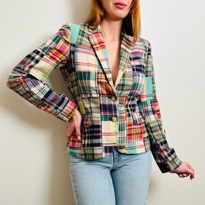 Vintage Ralph Lauren Patchwork Madras Blazer Jacket Plaid Preppy